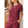 image:imageEkouaer Women Soft Pant Sets Short Sleeve Top and Long Pants Pjs 2 Piece Lightweight Pajama Sets with PocketsWine Red
