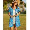 image:imageEkouaer Women Zipper Front House Coat Short Sleeves Robe Zip Up Bathrobes Short Nightgown with Pockets S3XLDark Blue Floral