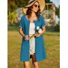 image:imageEkouaer Women Zipper Front House Coat Short Sleeves Robe Zip Up Bathrobes Short Nightgown with Pockets S3XLPeacock Blue