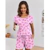 image:imageEkouaer Womens Pajama Sets 2 Piece Soft Short Sleeve Top and Shorts Sleepwear Round Neck Pjs Lounge Set with PocketsPink Bow Print