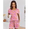 image:imageEkouaer Womens Pajama Sets 2 Piece Soft Short Sleeve Top and Shorts Sleepwear Round Neck Pjs Lounge Set with PocketsPink Cashew Flower