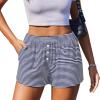 image:imageEkouaer Womens Pajama Short Sleep Short 2026 Fashion Summer Y2k Casual Lounge Short Cute Micro Mini Pj Bottoms with PocketsBlue White Stripe
