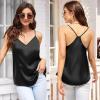 image:imageEkouaer Womens Satin Cami Tops 2 Pack V Neck Silk Camisole Tank Top Spaghetti Strap Racerback Camis Blouse ShirtBlackChampagne