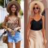 image:imageEkouaer Womens Satin Cami Tops 2 Pack V Neck Silk Camisole Tank Top Spaghetti Strap Racerback Camis Blouse ShirtBlackLeopard Print