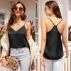 image:imageEkouaer Womens Satin Cami Tops 2 Pack V Neck Silk Camisole Tank Top Spaghetti Strap Racerback Camis Blouse ShirtBlackLeopard Print