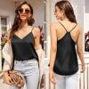 image:imageEkouaer Womens Satin Cami Tops 2 Pack V Neck Silk Camisole Tank Top Spaghetti Strap Racerback Camis Blouse ShirtBrown Ethnic StyleBlack