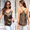 image:imageEkouaer Womens Satin Cami Tops 2 Pack V Neck Silk Camisole Tank Top Spaghetti Strap Racerback Camis Blouse ShirtBrown Ethnic StyleBlack