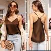 image:imageEkouaer Womens Satin Cami Tops 2 Pack V Neck Silk Camisole Tank Top Spaghetti Strap Racerback Camis Blouse ShirtLight BrownBrown