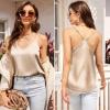 image:imageEkouaer Womens Satin Cami Tops 2 Pack V Neck Silk Camisole Tank Top Spaghetti Strap Racerback Camis Blouse ShirtLight BrownBrown