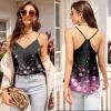 image:imageEkouaer Womens Satin Cami Tops 2 Pack V Neck Silk Camisole Tank Top Spaghetti Strap Racerback Camis Blouse ShirtPink BowPink Floral Black
