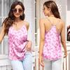 image:imageEkouaer Womens Satin Cami Tops 2 Pack V Neck Silk Camisole Tank Top Spaghetti Strap Racerback Camis Blouse ShirtPink BowPink Floral Black