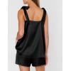 image:imageEkouaer Womens Silk Pajama Set Bow Tie Knot Tank Top Satin Pjs Sets for Bridal Party 2 Piece Cami Shorts Sleepwear SXXLBlack