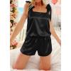 image:imageEkouaer Womens Silk Pajama Set Bow Tie Knot Tank Top Satin Pjs Sets for Bridal Party 2 Piece Cami Shorts Sleepwear SXXLBlack