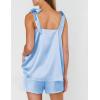 image:imageEkouaer Womens Silk Pajama Set Bow Tie Knot Tank Top Satin Pjs Sets for Bridal Party 2 Piece Cami Shorts Sleepwear SXXLLight Blue