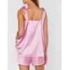 image:imageEkouaer Womens Silk Pajama Set Bow Tie Knot Tank Top Satin Pjs Sets for Bridal Party 2 Piece Cami Shorts Sleepwear SXXLPink