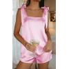image:imageEkouaer Womens Silk Pajama Set Bow Tie Knot Tank Top Satin Pjs Sets for Bridal Party 2 Piece Cami Shorts Sleepwear SXXLPink