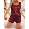 image:imageEkouaer Womens Silk Pajama Set Bow Tie Knot Tank Top Satin Pjs Sets for Bridal Party 2 Piece Cami Shorts Sleepwear SXXLWine Red
