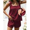 image:imageEkouaer Womens Silk Pajama Set Bow Tie Knot Tank Top Satin Pjs Sets for Bridal Party 2 Piece Cami Shorts Sleepwear SXXLWine Red
