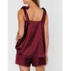 image:imageEkouaer Womens Silk Pajama Set Bow Tie Knot Tank Top Satin Pjs Sets for Bridal Party 2 Piece Cami Shorts Sleepwear SXXLWine Red