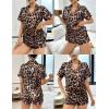 image:imageEkouaer Womens Silk Satin Pajama Set Print Short Sleeve Sleepwear Button Down Pjs Shorts Set LoungewearAbrown Leopard 2