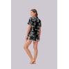 image:imageEkouaer Womens Silk Satin Pajama Set Print Short Sleeve Sleepwear Button Down Pjs Shorts Set LoungewearBlack Leopard