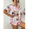 image:imageEkouaer Womens Silk Satin Pajama Set Print Short Sleeve Sleepwear Button Down Pjs Shorts Set LoungewearFlower and Leopard