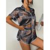 image:imageEkouaer Womens Silk Satin Pajama Set Print Short Sleeve Sleepwear Button Down Pjs Shorts Set LoungewearGrey Cow