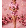 image:imageEkouaer Womens Silk Satin Pajama Set Print Short Sleeve Sleepwear Button Down Pjs Shorts Set LoungewearLip Heart