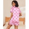 image:imageEkouaer Womens Silk Satin Pajama Sets Soft Short Sleeve Button Down Sleepwear Top and Shorts 2 Piece Pjs Lounge SetBow Knot Pink Red