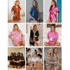 image:imageEkouaer Womens Silk Satin Pajama Sets Soft Short Sleeve Button Down Sleepwear Top and Shorts 2 Piece Pjs Lounge SetBow Knot Pink Red