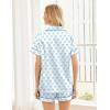 image:imageEkouaer Womens Silk Satin Pajama Sets Soft Short Sleeve Button Down Sleepwear Top and Shorts 2 Piece Pjs Lounge SetBow Knot White Blue