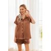 image:imageEkouaer Womens Silk Satin Pajama Sets Soft Short Sleeve Button Down Sleepwear Top and Shorts 2 Piece Pjs Lounge SetBrown