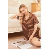 image:imageEkouaer Womens Silk Satin Pajama Sets Soft Short Sleeve Button Down Sleepwear Top and Shorts 2 Piece Pjs Lounge SetBrown