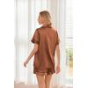 image:imageEkouaer Womens Silk Satin Pajama Sets Soft Short Sleeve Button Down Sleepwear Top and Shorts 2 Piece Pjs Lounge SetBrown