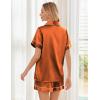 image:imageEkouaer Womens Silk Satin Pajama Sets Soft Short Sleeve Button Down Sleepwear Top and Shorts 2 Piece Pjs Lounge SetCaramel