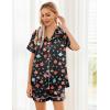 image:imageEkouaer Womens Silk Satin Pajama Sets Soft Short Sleeve Button Down Sleepwear Top and Shorts 2 Piece Pjs Lounge SetChristmas Black