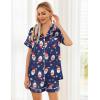 image:imageEkouaer Womens Silk Satin Pajama Sets Soft Short Sleeve Button Down Sleepwear Top and Shorts 2 Piece Pjs Lounge SetChristmas Navy