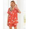 image:imageEkouaer Womens Silk Satin Pajama Sets Soft Short Sleeve Button Down Sleepwear Top and Shorts 2 Piece Pjs Lounge SetChristmas Red Deer