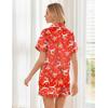 image:imageEkouaer Womens Silk Satin Pajama Sets Soft Short Sleeve Button Down Sleepwear Top and Shorts 2 Piece Pjs Lounge SetChristmas Red Deer