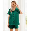 image:imageEkouaer Womens Silk Satin Pajama Sets Soft Short Sleeve Button Down Sleepwear Top and Shorts 2 Piece Pjs Lounge SetDark Green