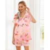 image:imageEkouaer Womens Silk Satin Pajama Sets Soft Short Sleeve Button Down Sleepwear Top and Shorts 2 Piece Pjs Lounge SetFloral Pink