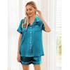 image:imageEkouaer Womens Silk Satin Pajama Sets Soft Short Sleeve Button Down Sleepwear Top and Shorts 2 Piece Pjs Lounge SetLake Blue