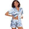 image:imageEkouaer Womens Silk Satin Pajama Sets Soft Short Sleeve Button Down Sleepwear Top and Shorts 2 Piece Pjs Lounge SetLight Blueanimal