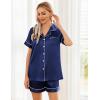 image:imageEkouaer Womens Silk Satin Pajama Sets Soft Short Sleeve Button Down Sleepwear Top and Shorts 2 Piece Pjs Lounge SetNavy