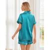 image:imageEkouaer Womens Silk Satin Pajama Sets Soft Short Sleeve Button Down Sleepwear Top and Shorts 2 Piece Pjs Lounge SetPeacock Blue