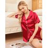 image:imageEkouaer Womens Silk Satin Pajama Sets Soft Short Sleeve Button Down Sleepwear Top and Shorts 2 Piece Pjs Lounge SetRed