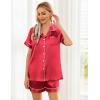 image:imageEkouaer Womens Silk Satin Pajama Sets Soft Short Sleeve Button Down Sleepwear Top and Shorts 2 Piece Pjs Lounge SetRed