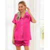 image:imageEkouaer Womens Silk Satin Pajama Sets Soft Short Sleeve Button Down Sleepwear Top and Shorts 2 Piece Pjs Lounge SetRose