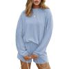image:imageEkouaer 2 Pieces Lounge Set for Women Long Sleeve Pajamas Top and Shorts Matching Sets Outfits with PocketsClear Blue
