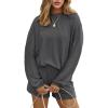 image:imageEkouaer 2 Pieces Lounge Set for Women Long Sleeve Pajamas Top and Shorts Matching Sets Outfits with PocketsDeep Grey